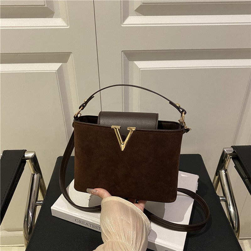 Fashionable Mini Suede Women's Bag, Faux Suede Tote Bag, Hardware Lock Buckle Decoration Handbag Purse Shoulder Cross Body Bags