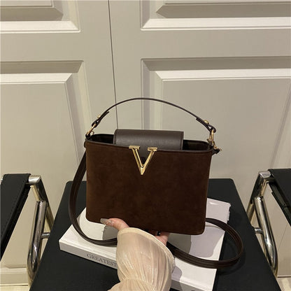 Fashionable Mini Suede Women's Bag, Faux Suede Tote Bag, Hardware Lock Buckle Decoration Handbag Purse Shoulder Cross Body Bags