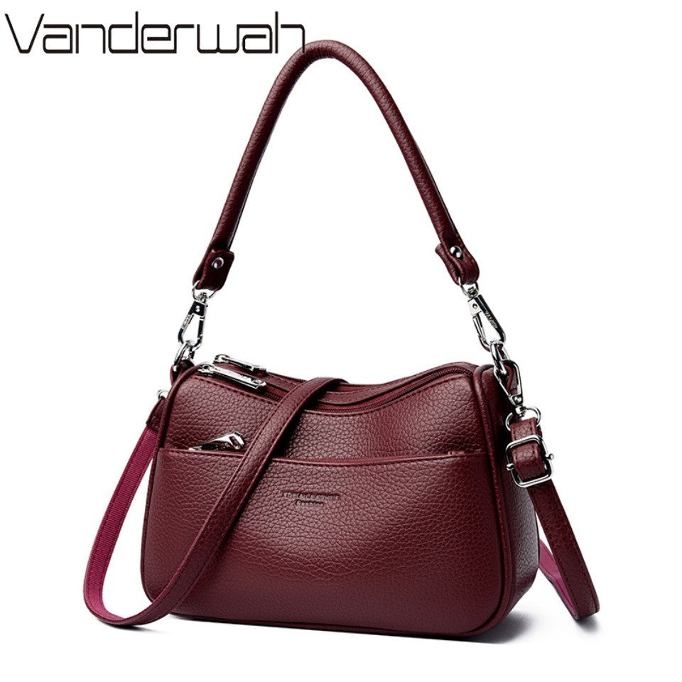 Genuine Brand Top Quality Soft Pu Leather Shoulder Crossbody Bags for Women 2026 Designer Handbag 2 Layers Hand Messenger Bag