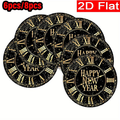 6/8pcs New Year Placemats Set Countdown Clock Pattern Polyester Table Mats Holiday Dining Happy New Year Party Festival Decorat