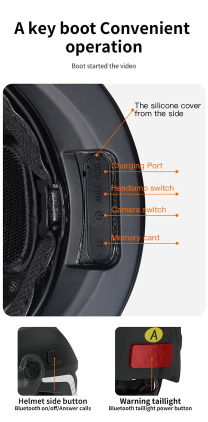 2025 Novo Capacete de Moto Inteligente com Câmera e Fone de Ouvido Bluetooth Meio Capacete Masculino Cascos Para Moto Quatro Estações DOT