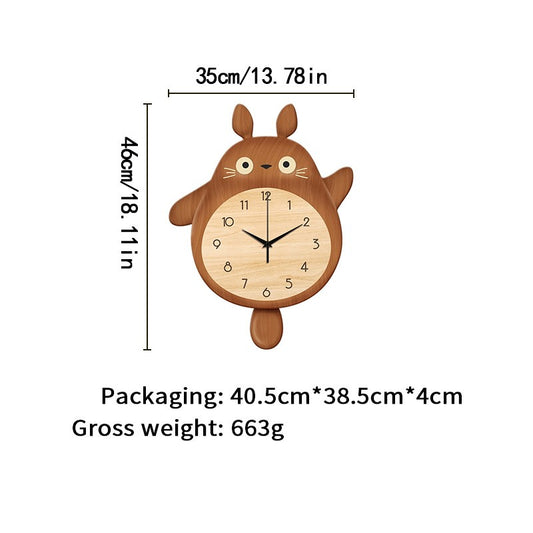 Cartoon Cat Design Hanging Clock Wooden Color Sway Wall Clock Decorative Painting Clock Restaurant Wall Decoration