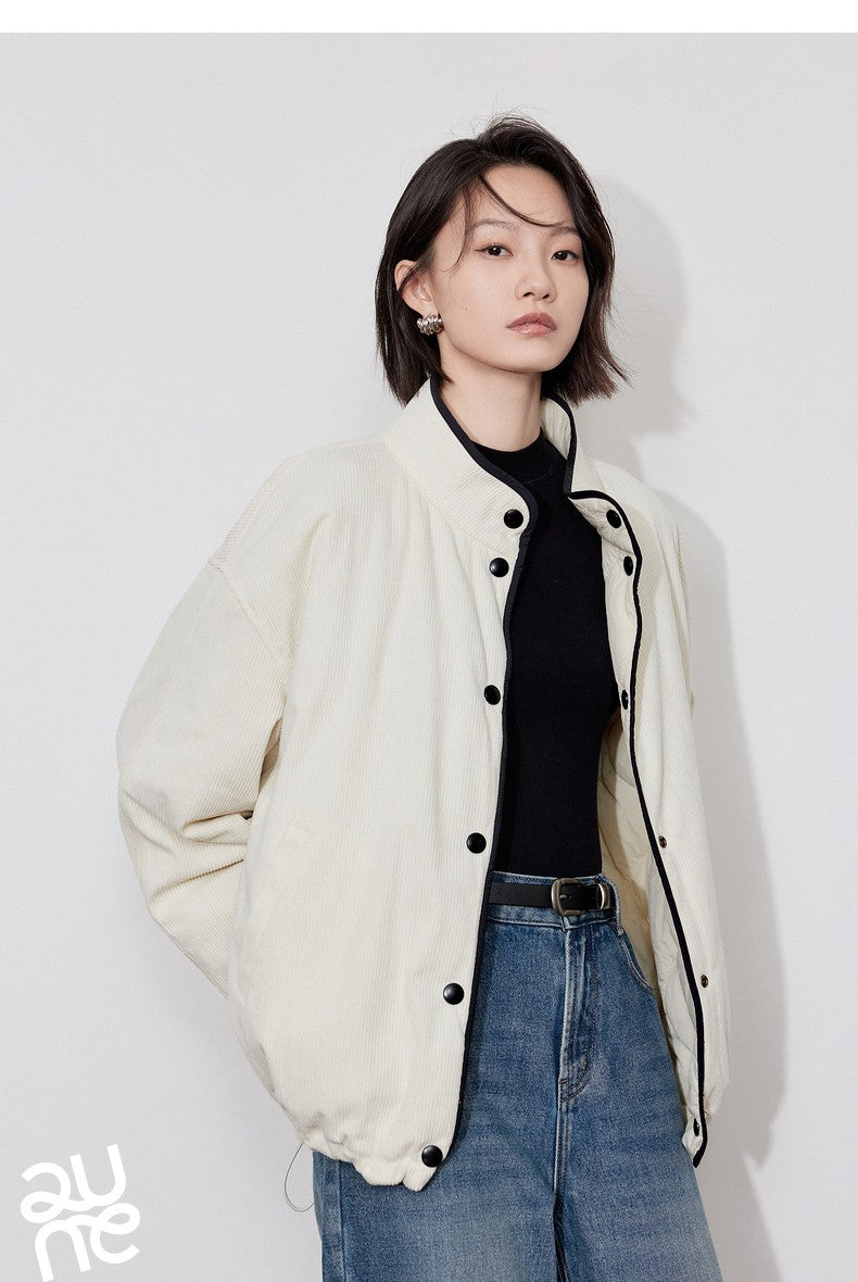 TOYOUTH Women Thick Cotton Coat 2024 Winter Long Sleeve Lapel Collar Contrasting Color Splicing Elegant Outwear Jacket Coat