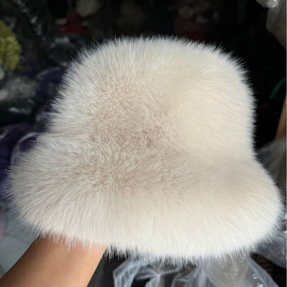 Winter Fluffy Fur Bucket Hat For Women Warm Plush Fisherman Hat Thicken Plush Ear Protection Cap Outdoor Windproof Panama Caps