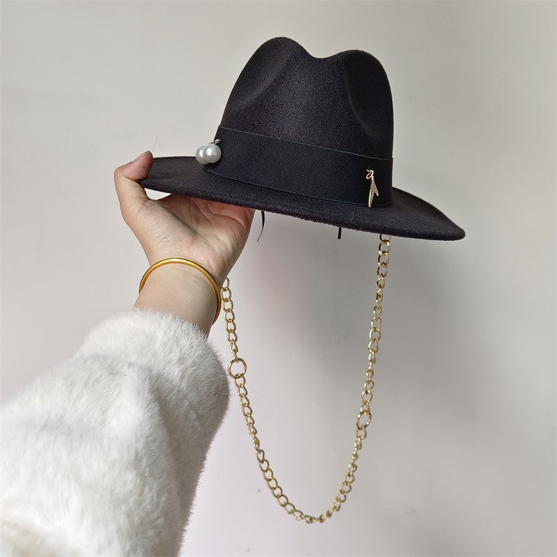 Vários chapéus DIY Chapéu Fedora com novos acessórios de corrente dourada, chapéu de inverno jazz hip-hop, chapéu de viagem, chapéu estilo punk, chapéu de igreja ????? ???????