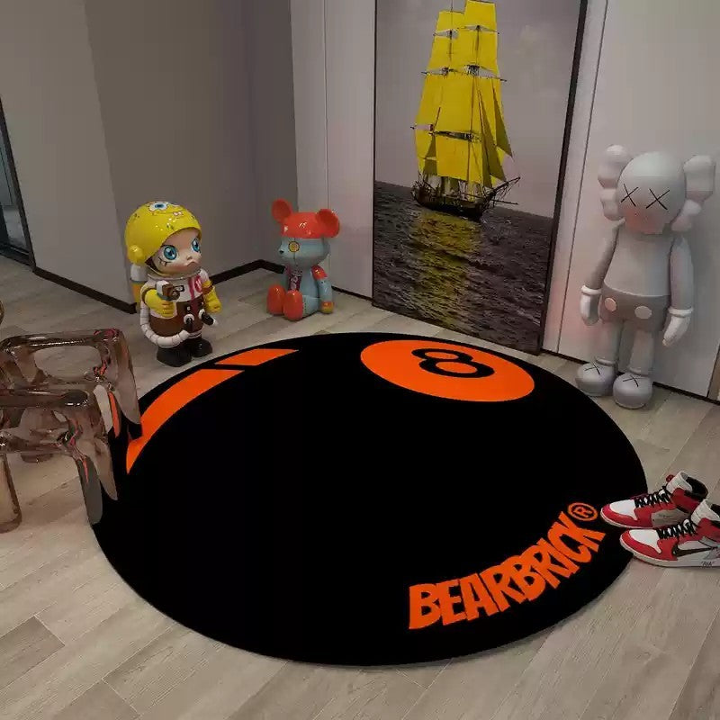 Carpet Simple Black 8 Round Rugs Bedroom Bearbrick Billiards Round Black 8 Pool Table Mat Dirt Resistant Carpet Floor Mat
