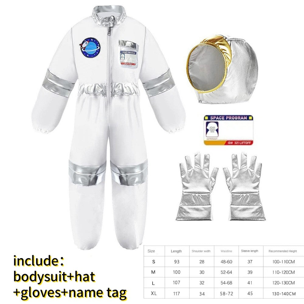 Boy's Space Suits Astronaut Costume for Kids Cosplay Girl Space Performance Astronaut Spaceman Party Dress Up Hooded Gloves Suit