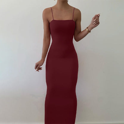 Summer Black Sexy Dress Women Streetwear Sleeveless Backless Solid Spaghetti Str
