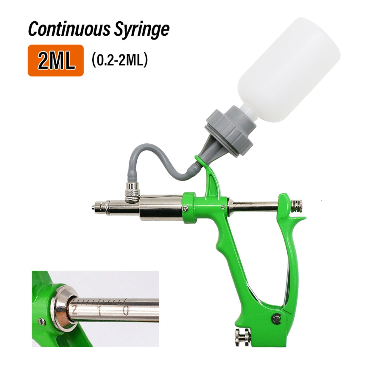 1 Unidade Seringa Automática de 2/5ml para Frango Porco Boi Ovelha com 2 Frascos de Vacina Injeção Contínua Ajustável para Aves