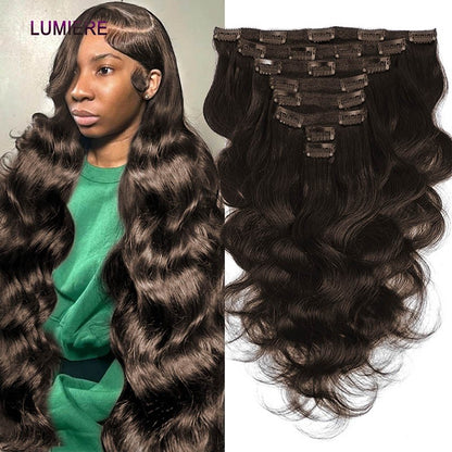#2 Chocolate Brown Clip in Hair Extensions Real Human Hair Clip ins Double Weft Body Wave Clip ins for Women 8pcs 10-26 Inches