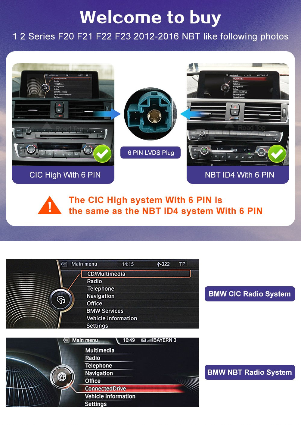 Tela de toque multimídia 1920*720 para BMW Série 1/2/3/4 F20/F21/F22/F30/F31/F33/F34/F36, sistema Android Auto NBT com Carplay sem fio