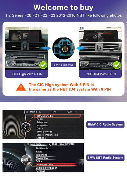 Tela de toque multimídia 1920*720 para BMW Série 1/2/3/4 F20/F21/F22/F30/F31/F33/F34/F36, sistema Android Auto NBT com Carplay sem fio