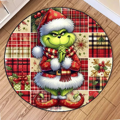 Christmas Creative Circular Carpet Green Frog Printed Carpet Suitable for Living Room Bedroom Coffee Table Carpet Decoration