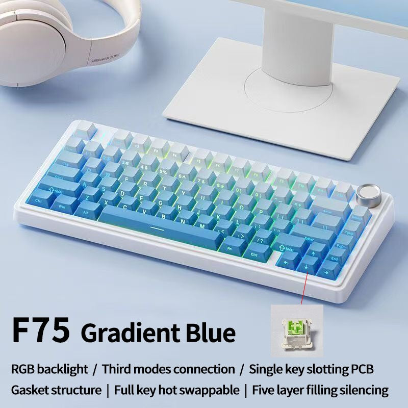 Teclado Mecânico Gamer AULA F75 RGB Layout 75% Personalizado Gravação Lateral Montagem Gasket 80 Teclas Keycaps PBT Gradiente