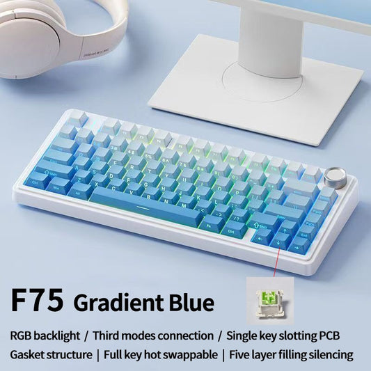 Teclado Mecânico Gamer AULA F75 RGB Layout 75% Personalizado Gravação Lateral Montagem Gasket 80 Teclas Keycaps PBT Gradiente