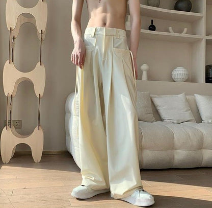 Calças Masculinas Largas de Terno Perna Larga Reta Estilosa Coreana Avaliações Muitas Calças Masculinas de Verão Roupas Oferta 2025 Moda Calças Sociais