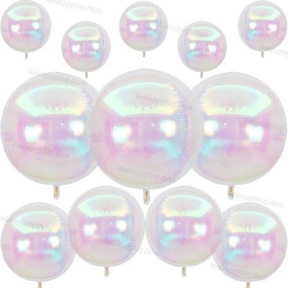 12Pcs Iridescent 4D Round Foil Balloons 22/12/10IN Holographic 4D Foil Balloons Helium Air Globos Mermaid Birthday Wedding Decor