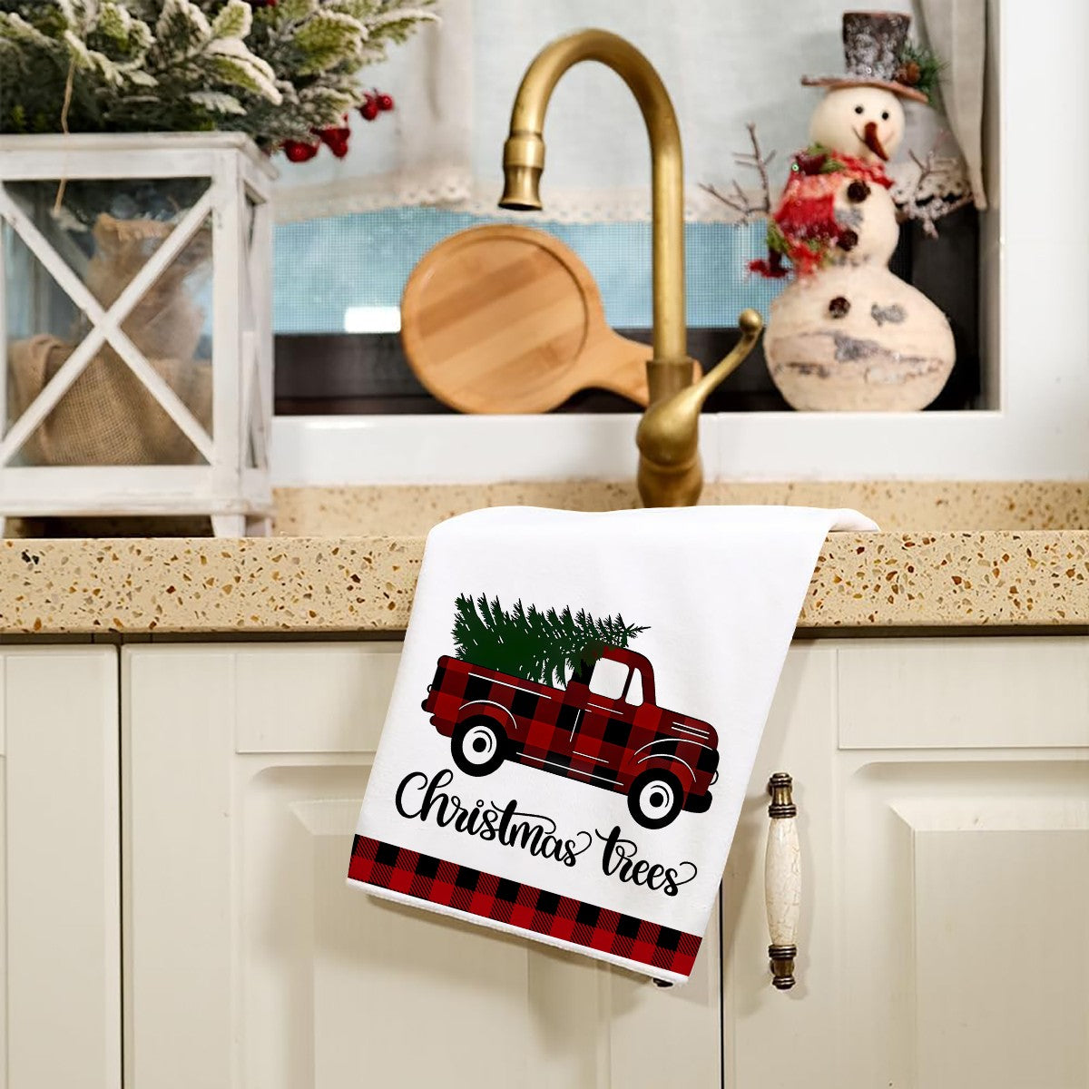 4/6pcs Christmas Kitchen Towel Set, Buffalo Checkered Dishcloths, Soft and Comfortable Winter Truck Farmhouse Tea Towels Joe,