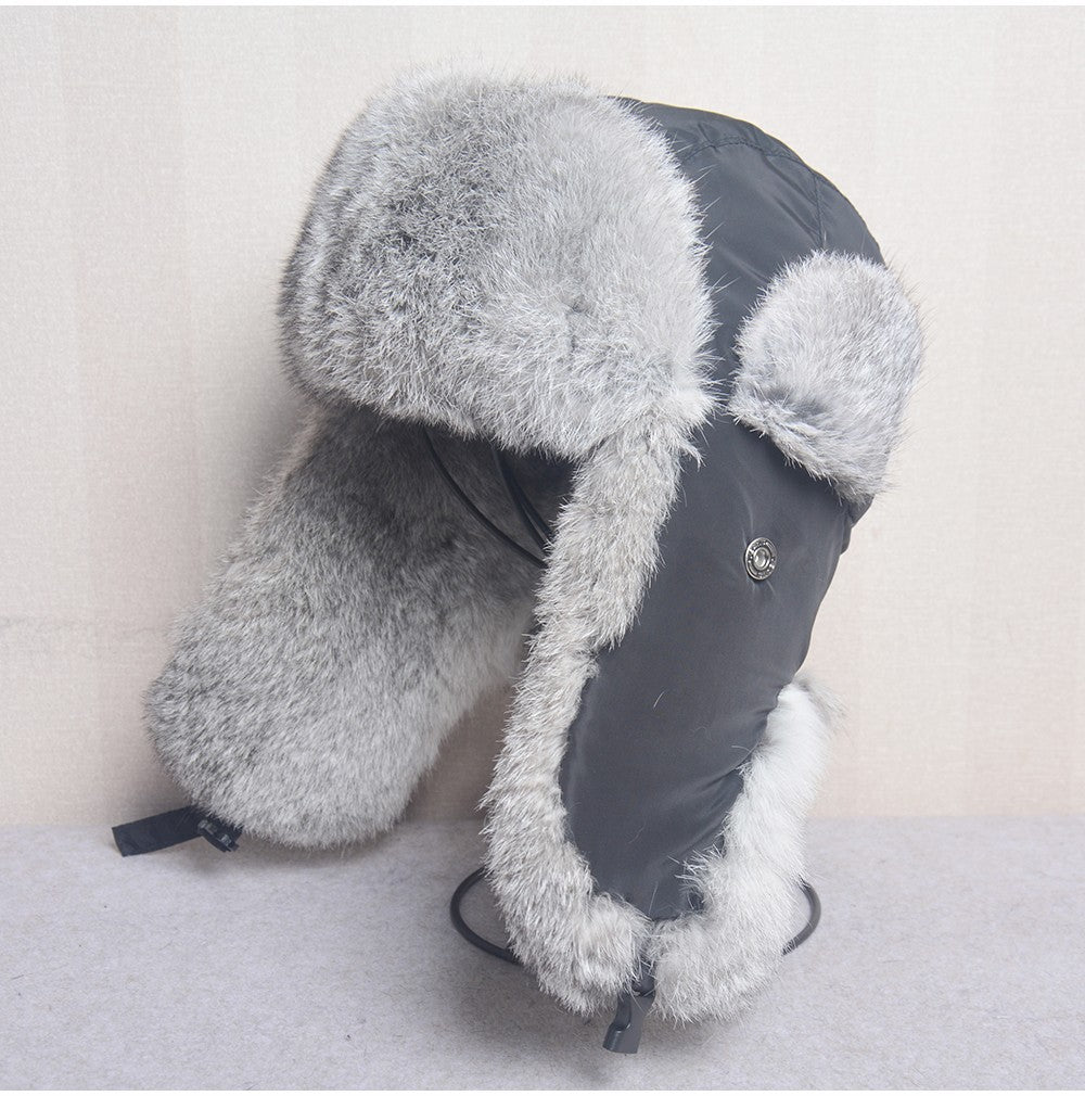 New Russia Winter Real fur Hat Men Outdoor Windproof Super Warm Real Rabbit Fur Bomber Hats Natural Soft Natural Rabbit Fur Caps