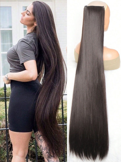 Aosiwig Sintético Super Longo Liso 100cm 5 Presilhas Extensão de Cabelo Natural Preto Loiro Aplique Postiço para Mulheres