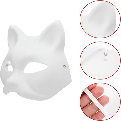 1-10pcs Japanese Mask Paper Blank Mask Halloween Cosplay Cat DIY Paintable Half Face Mask Animal Costume Party Decor Craft Prop
