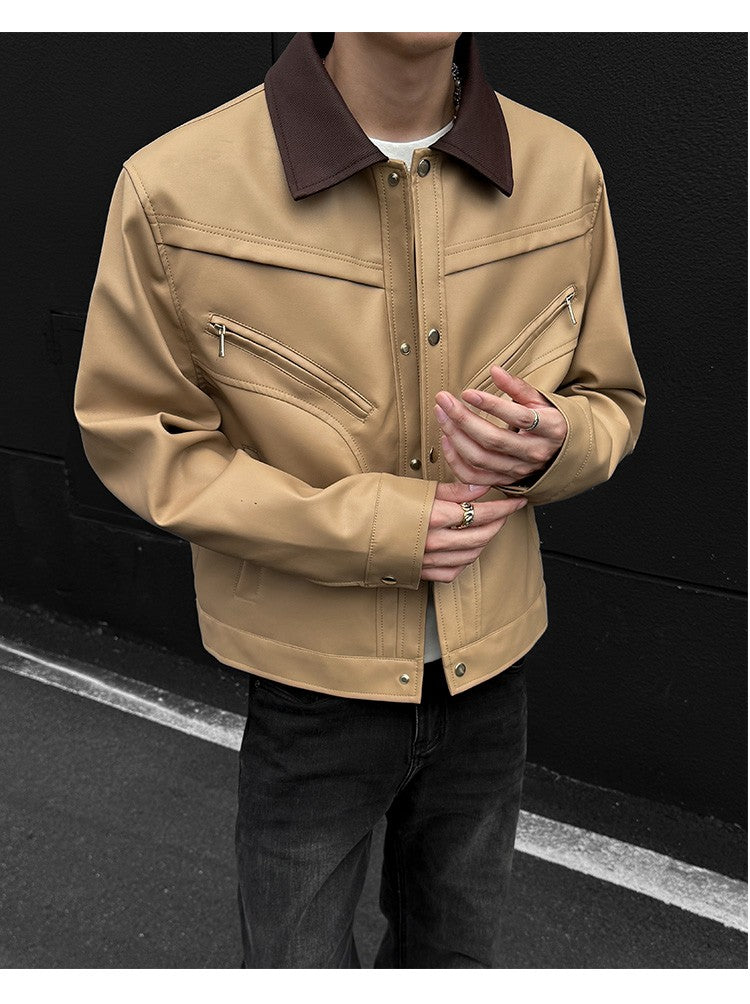 Mens Leather Jacket Biker Jacket PU Leather 2025 New Windproof Stand Collar Single Breasted Short Coat Slim Fit Mens Jacket