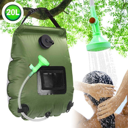 20L Solar Shower Bag,5 Gallon Military Green Camping Shower, Portable Outdoor Washing Bag for Hiking/Beach/Travel