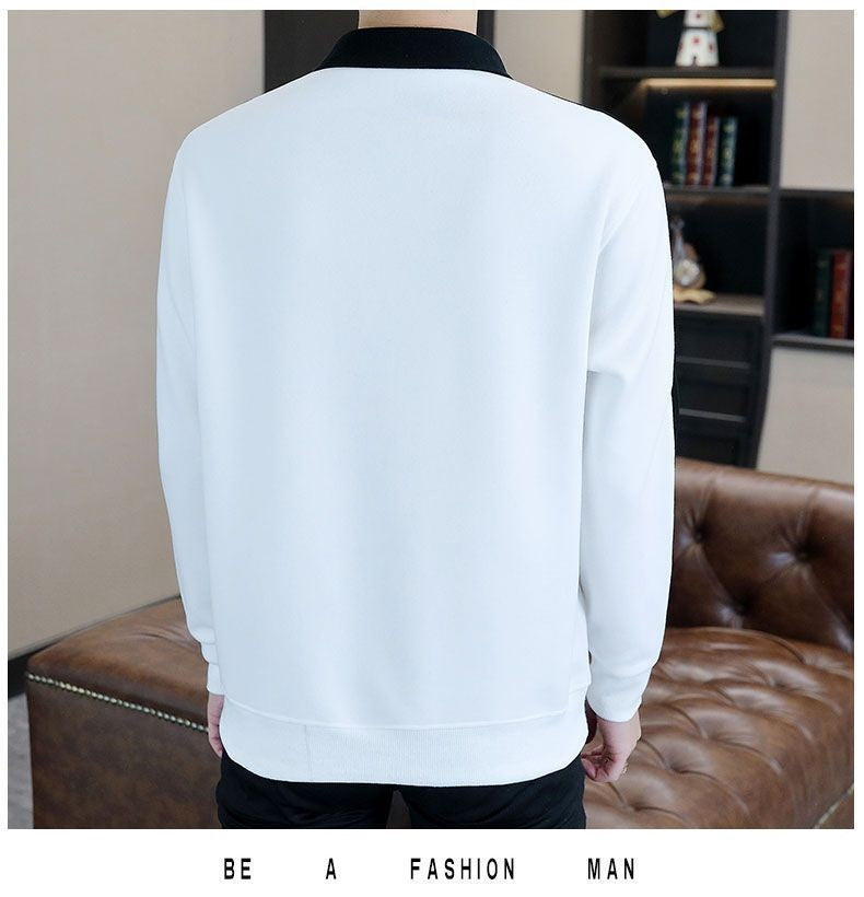 Contrast Patchwork Plus Size Korean Hoodies Sweatshirts Men Clothes Spring Autumn Polo Neck Long Sleeve Casual Top Fashion Trend