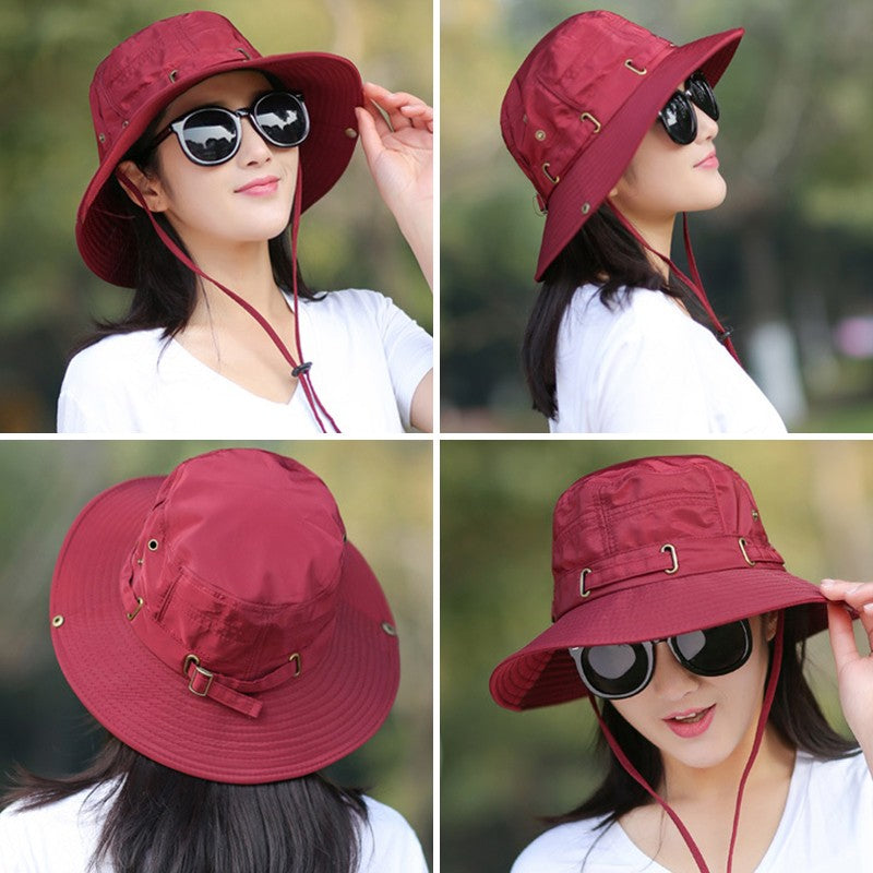 RICYGVM Women Big Brim Fisherman Hat Outdoor Mountaineering UV Protection Sun Visors Unisex Fashion Solid Color Basin Cap ????a