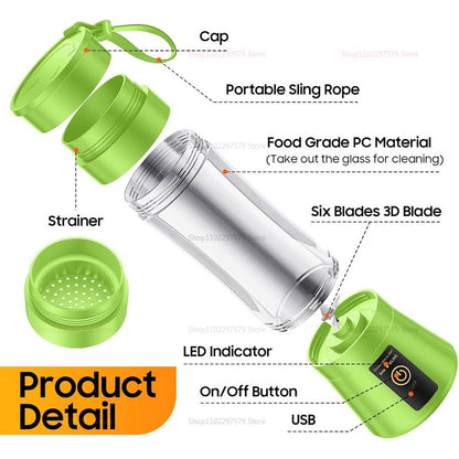 380ml Espremedor Elétrico Portátil Liquidificador de Smoothie USB Recarregável Processador de Alimentos Mini Misturador de Frutas para Viagem Cozinha Treino