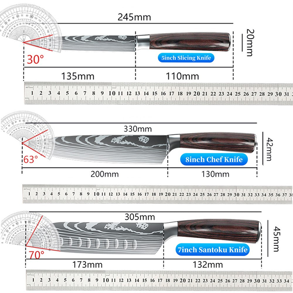 ZENG 3pcs Hot Sale Kitchen knife Stainless Steel 8inch Chef Knife,Santoku Knife, 6inch Utility Knife Kitchen Convenience Set
