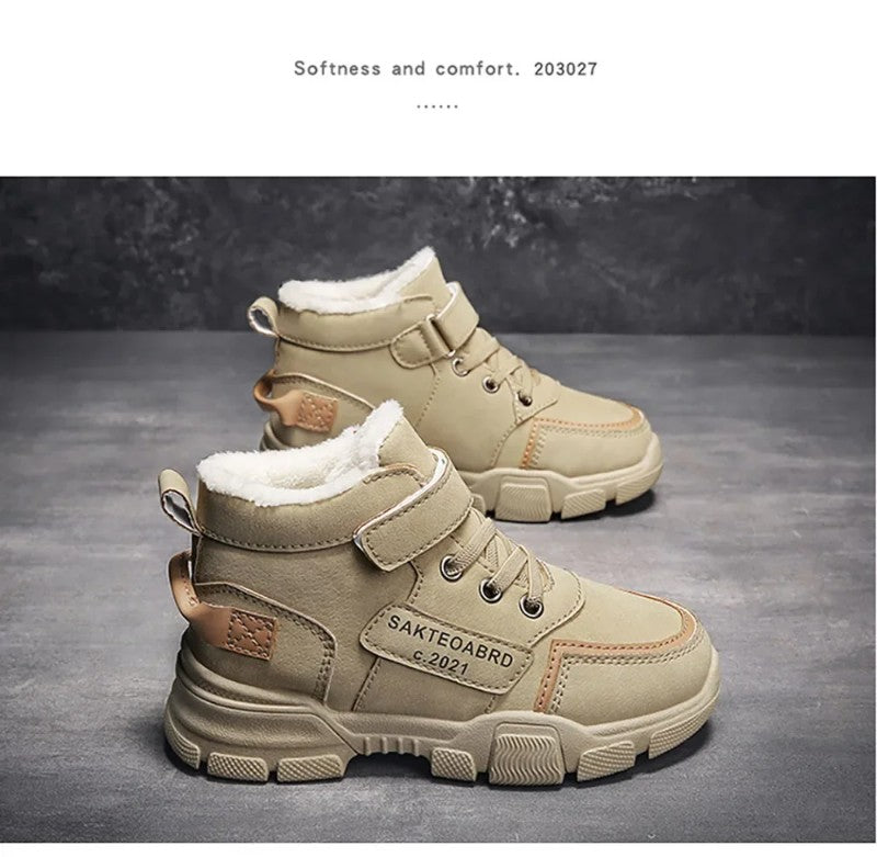 Winter Children's Boots Boys Plus Cashmere Thicken Warm Snow Boots Girls Non-slip Outdoor Boots Student Shoes Hiking Shoes