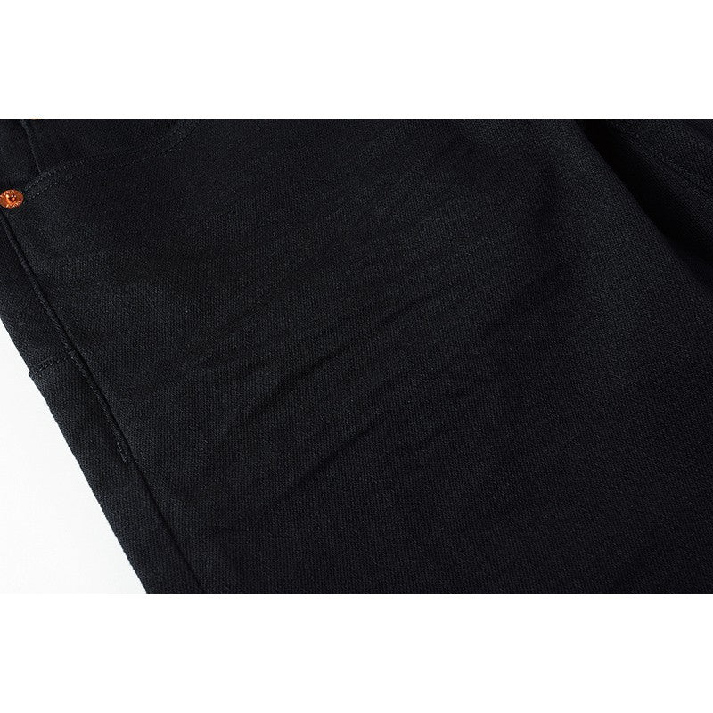 The Best Seller American High Street Men's Distressed Blank Black Stretch Skinny Button Fly Ripped Jeans Pants