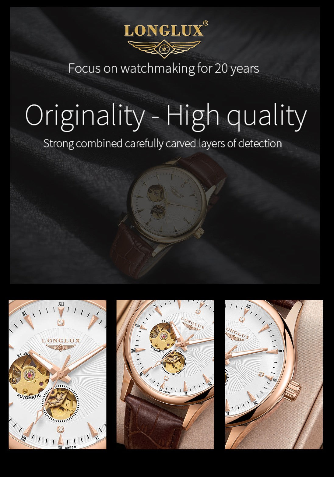 LONGLUX relógio automático estilo elegante atacado relógios de pulso mecânicos esqueleto roma à prova d'água relógio masculino presente para homens