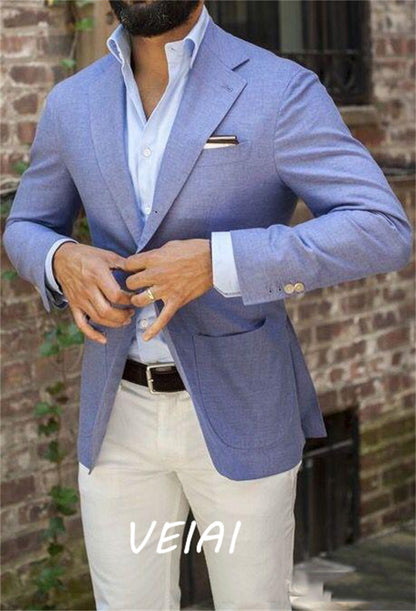CustomizedCustom Made Linen Men Suit Smart Casual Groom Tuxedos Mens Blazer Slim Fit Notched Lapel Suits Two Pieces Suit(Jacket+