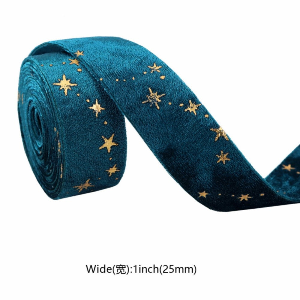 Double-sided Velvet Ribbons Hot Stamping Stars DIY Gift Wrapping Wedding Bouquet Christmas Party Supplies Decor Hair Accessories