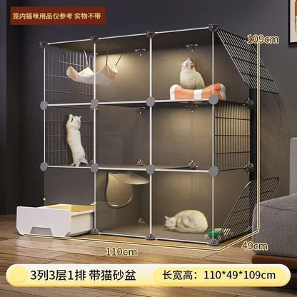 Super Grandes Gaiolas de Gatos com Espaço Livre Casa para Animais de Estimação Interna Villa para Gatos com Caixa de Areia Integrada Gabinete Nórdico Multi-Camadas para Gatos