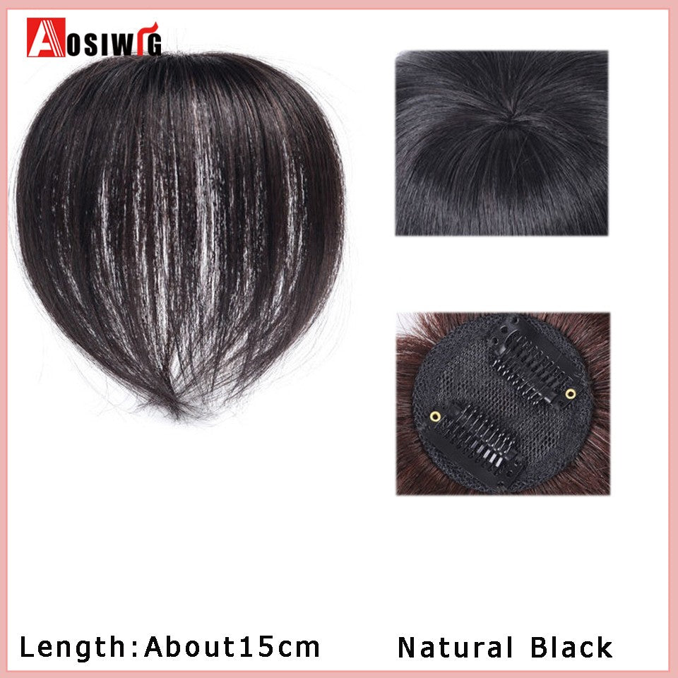 Perucas de cabelo encaracolado sintético AOSI castanho preto, substituição de extensões de cabelo tipo topete, apliques femininos com franja