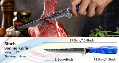Faca de Cozinha Japonesa Chef 1-10 Peças Conjunto 7CR17 Aço Inoxidável 440C Desenho Damasco Cutelo de Carne Fatiador Santoku Ferramentas de Cozinha