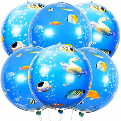 6pcs 22 Inch Round 4D Ocean Birthday Sea Turtle Mylar Balloons Ocean Mermaid Theme Party Sea Animal Birthday Party Balloons