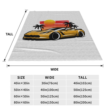 Manta de Lã Amarela Corvette Z06 Pôr do Sol Palmeiras Mantas de Pelúcia Quentes Roupa de Cama Macia para Cama Sala de Estar Casa Piquenique Sofá