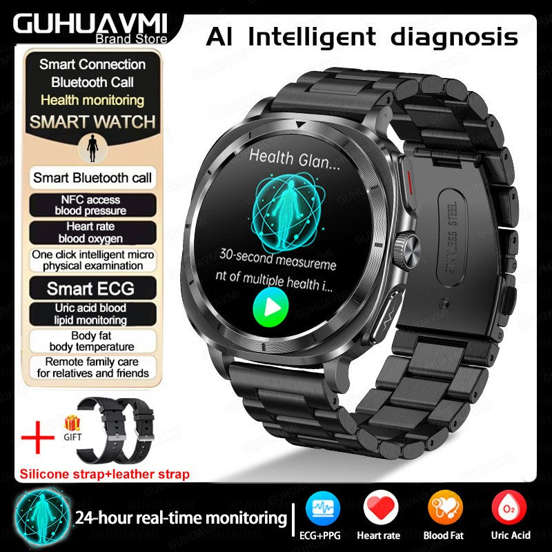 Novo Relógio de Saúde Ácido Úrico Pressão Arterial Oxigênio no Sangue Análise Corporal Gordura Corporal Smartwatch ECG+PPG Chamada Bluetooth Relógio Mulheres Homens