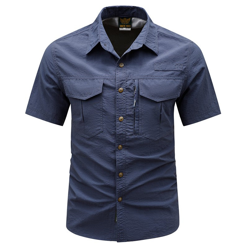 Summer Men Short Sleeve Cargo Breathable Shirt Man Casual Tactic Multi Pocket Shirts Men Outdoor Hike Safari Work Shirt Top Polo