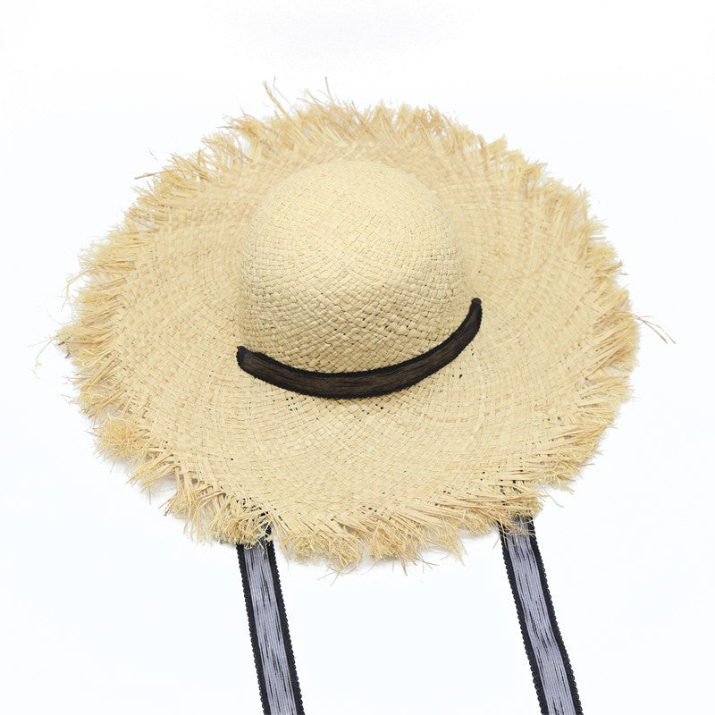 Chapéu de Palha de Ráfia Feminino, Chapéus de Sol de Verão, Fita da Moda para Meninas, 52cm, Infantil, Aba Larga, Proteção UV, Chapéus de Praia para Mulheres