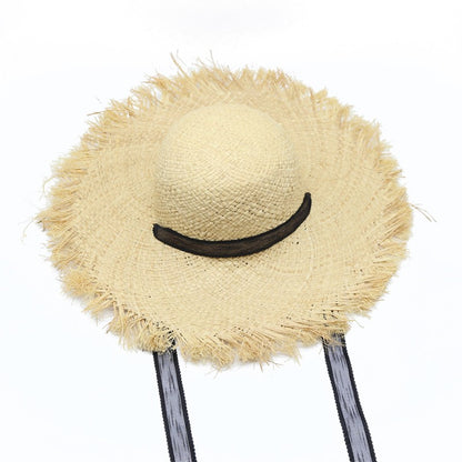 Chapéu de Palha de Ráfia Feminino, Chapéus de Sol de Verão, Fita da Moda para Meninas, 52cm, Infantil, Aba Larga, Proteção UV, Chapéus de Praia para Mulheres