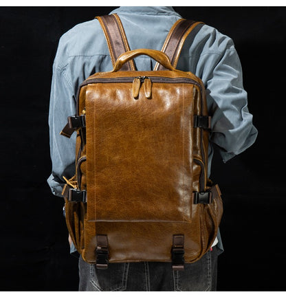 Retro cowhide backpack men and women trend outdoor travel bag leather business computer backpack large capacity