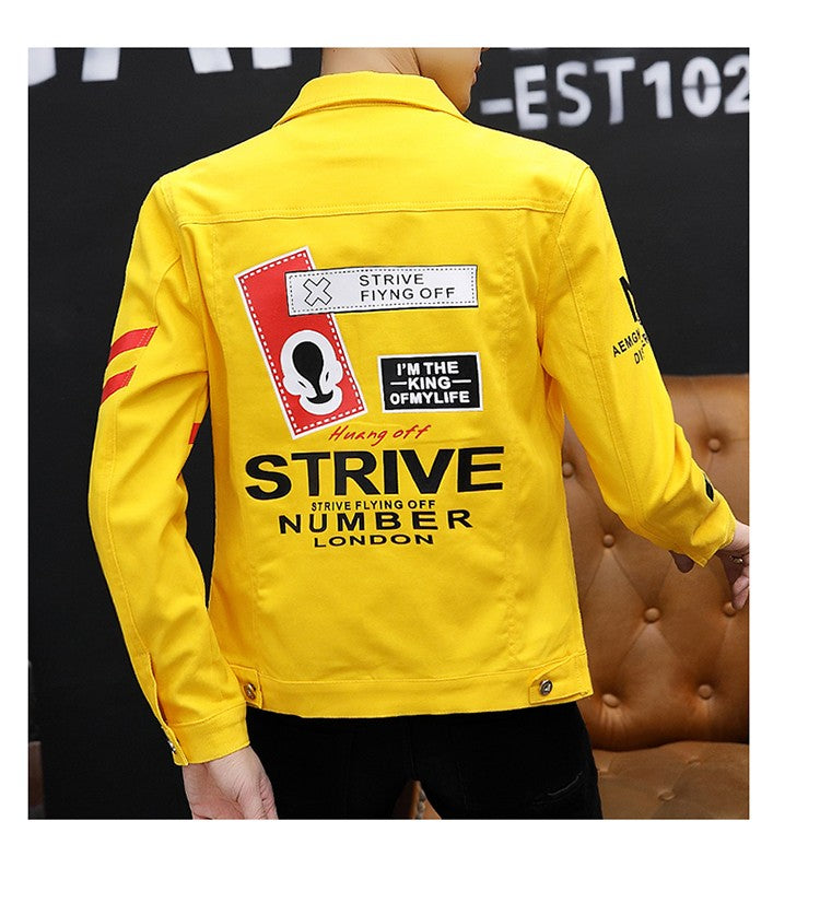 spring autumn New Men's Casual Cotton Denim Jacket Classic Style Fashion Slim Washed Retro Letter printing Jean Casual Coats