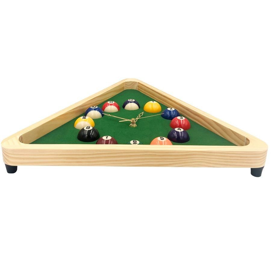 Billiards Pool Ball Clock 14Inch Triangle Pool Table Cool Wall Clock with Solid Wood Frame,Great for Billiards Room,Pool Room,Ga