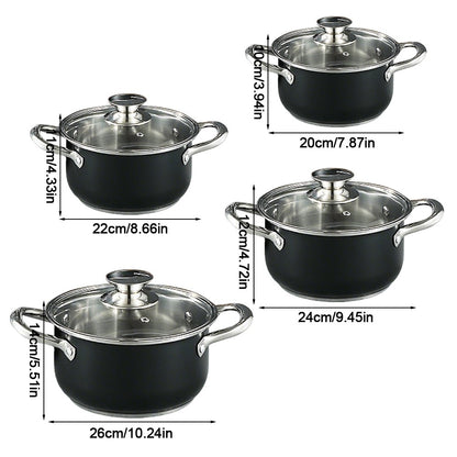 8Pcs Stainless Steel Cookware Set with Glass Lid Soup Pot Set Anti-Scratch Stockpot Cookware Suit for Soup Cooking Stove