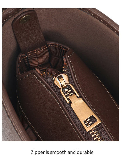 Women's Genuine Leather Bucket Bag Retro Shoulder Crossbody Handbag Fashionable Luxurious Women's Bag